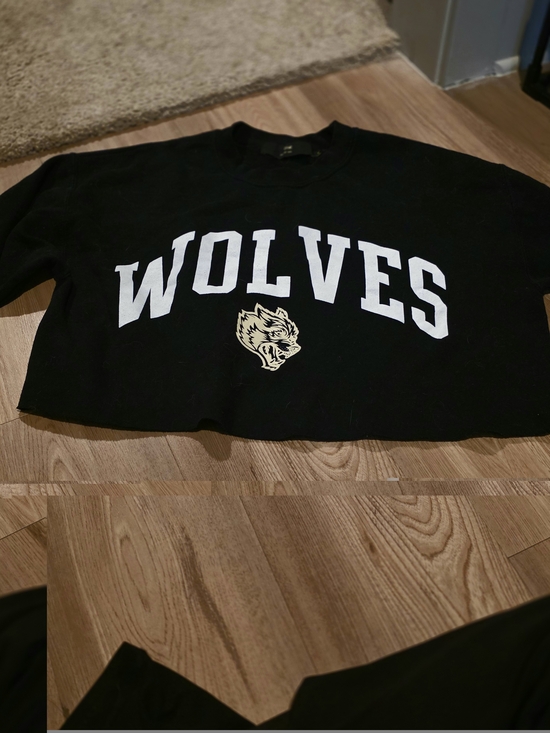 Darc Sport Tops - Darc Sport Black Cropped 'WOLVES' Sweatshirt with White Lettering